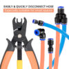 Push to Connect Fittings Air Line Disconnect Tool Kit Push Fitting Removal Tool for 1/4”, 5/16”, 3/8”, 1/2” (6mm, 8mm,10mm,12mm) Quick Connect Release Pliers with 15 Pcs Pneumatic Fittings