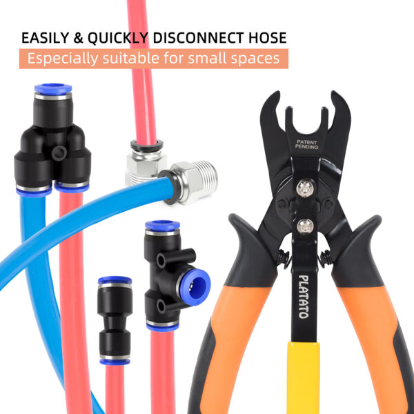 图示 Push to Connect Fittings Disconnect Tong Tool for Removing Push-fit Pneumatic Fittings 1/4”, 5/16” (6mm, 8mm) Quick Connect Air Hose Fittings Removal Tool