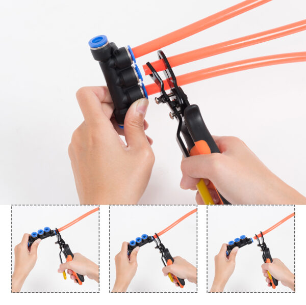 图示2 Push to Connect Fittings Disconnect Tong Tool for Removing Push-fit Pneumatic Fittings 1/4”, 5/16” (6mm, 8mm) Quick Connect Air Hose Fittings Removal Tool
