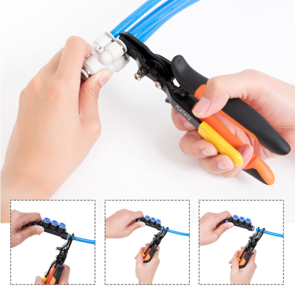 图示2 Push to Connect Fittings Disconnect Tool Air Line Removal Tool for 3/8”, 1/2” (10-12mm) Pneumatic Air Hose Quick Connect Fittings Quick Release Pliers
