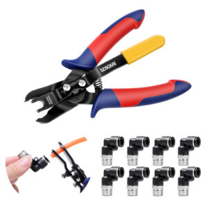 Air Hose Removal Tool Kit for 1/4" 5/16" (6mm 8mm) with 8 PCS PNEUMATIC Male Elbow 1/4" Tube OD x 1/4" NPT Thread 90 Push to Connect Fittings