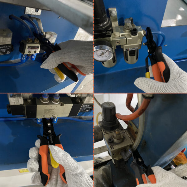图示5 Push to Connect Fittings Disconnect Tool Air Line Removal Tool for 3/8”, 1/2” (10-12mm) Pneumatic Air Hose Quick Connect Fittings Quick Release Pliers